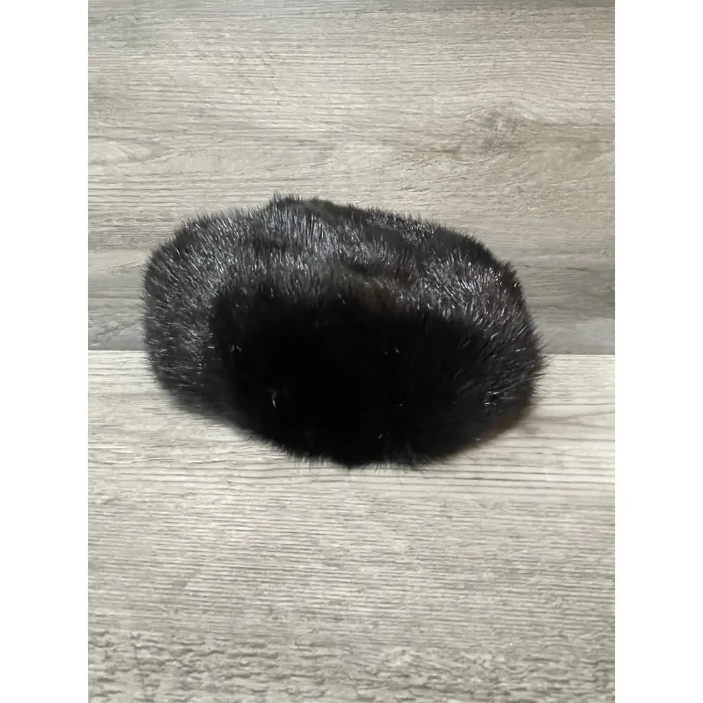 VTG 1950s Marshall Field’s Black Mink Fur Toque Hat Real Fur Classic Mid Century